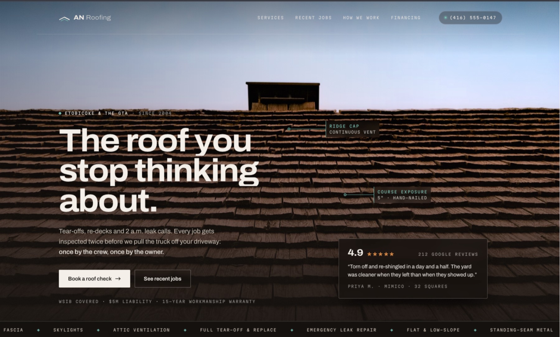 AN Roofing website design by Dev Websites