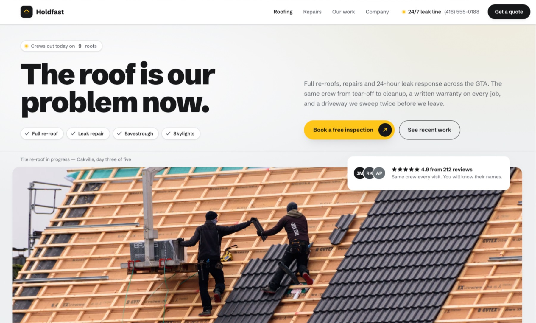 Holdfast Roofing website design by Dev Websites